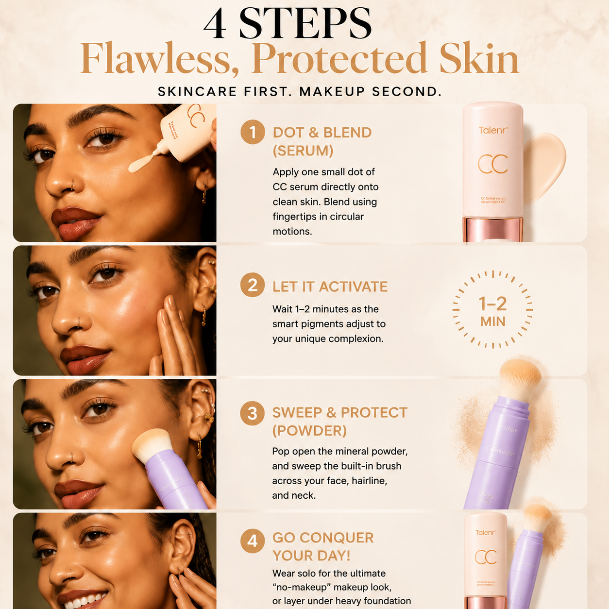 ✨Talenr CC Perfecting Set (CC color-correcting tinted serum+ creaseless SPF 30 mineral setting powder)