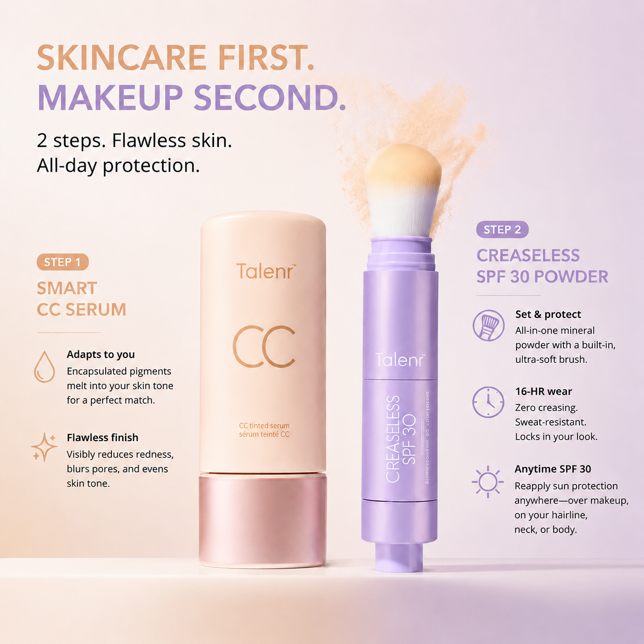 ✨Talenr CC Perfecting Set (CC color-correcting tinted serum+ creaseless SPF 30 mineral setting powder)